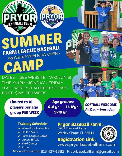 Pryor Baseball Farm Summer Camp 2023